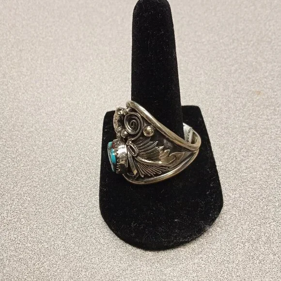 Turquoise & Sterling Silver Navajo Handmade Ring By Jeanette Saunders